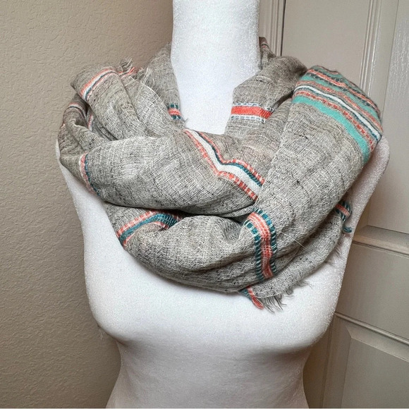 J. Jill Womens Jacquard-Woven Multi Stripe Scarf Fringe Cotton 72" x 25" - Picture 6 of 9